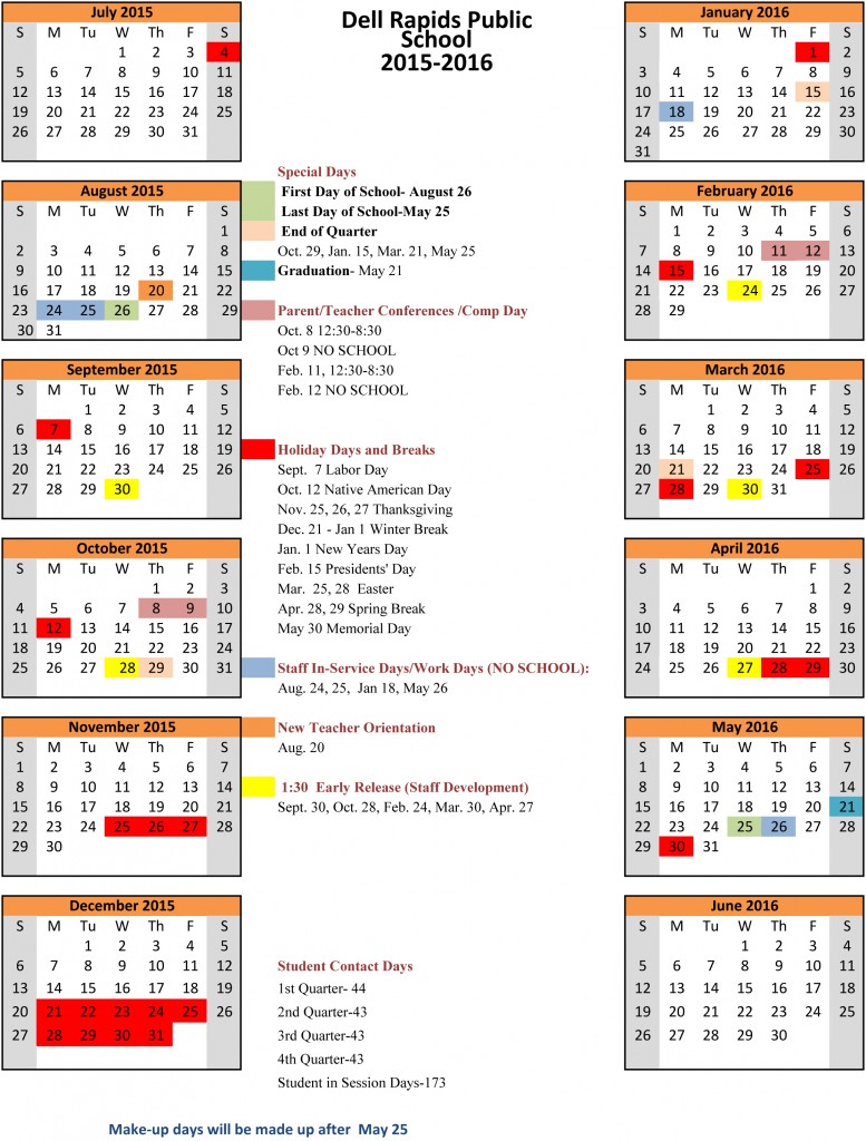 2015-2016 DRHS School Calendar