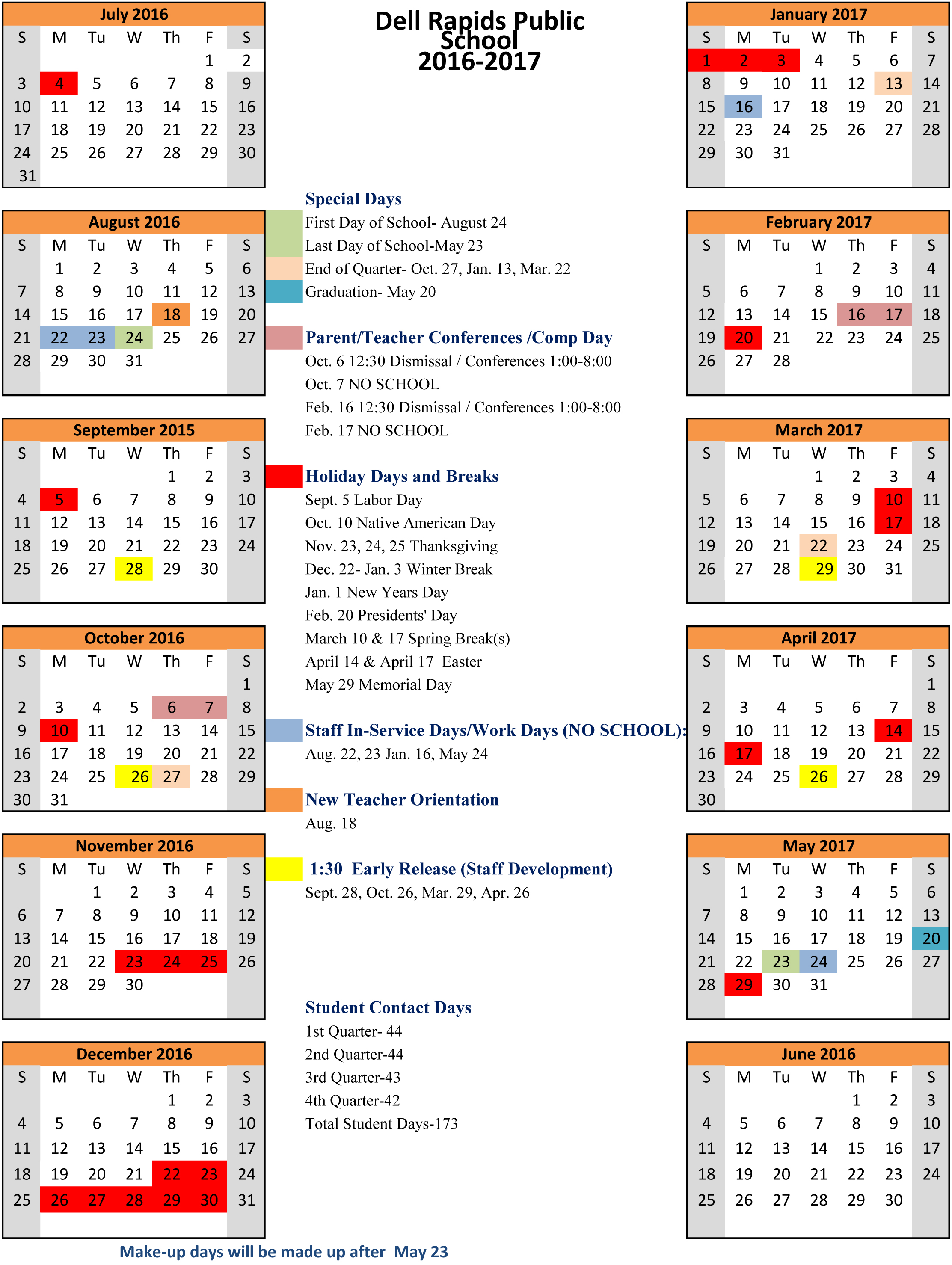 20162017 Dell Rapids School Calendar Approved Big Sioux Media